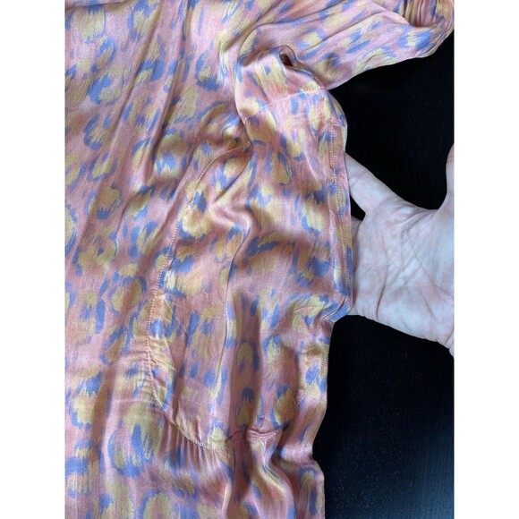 By Anthropologie Jumpsuit Pink Peach Print Size Large Cut Out Sleeveless Pockets - Picture 9 of 13